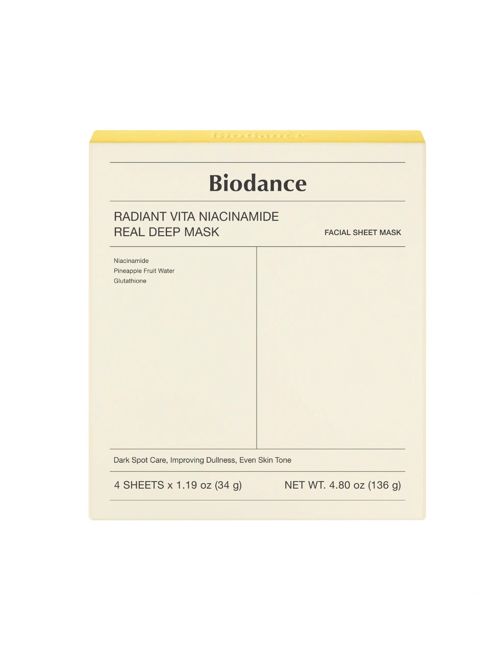 BIODANCE Radiant Vita Niacinamide Real Deep Mask (4 Pcs)