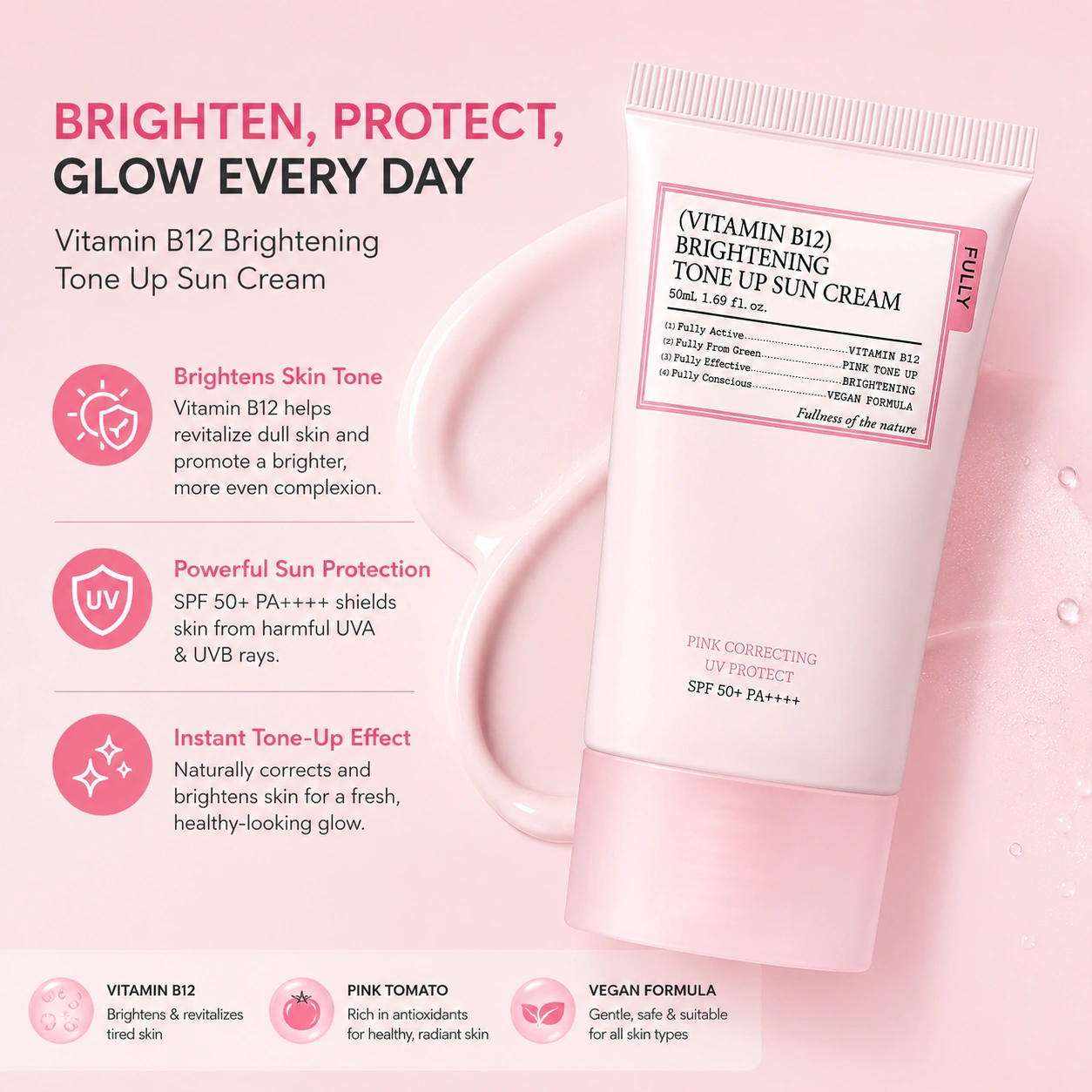 FULLY Vitamin B12 Brightening Tone-Up Sun Cream - 50ml
