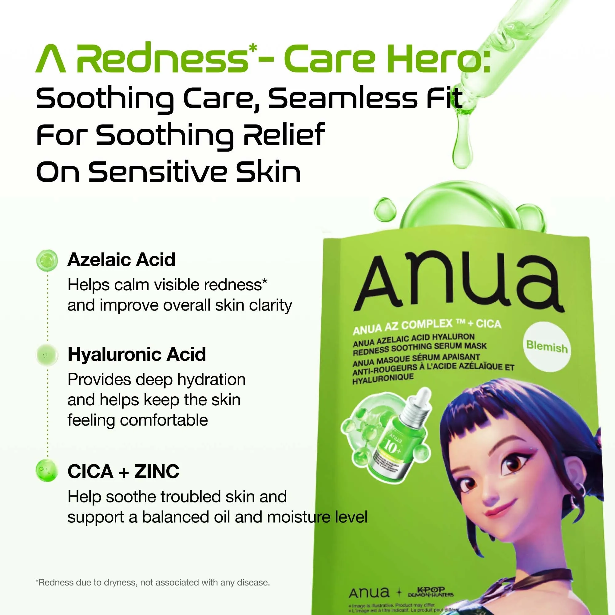 ANUA KDH AZ Complex + Cica Redness Serum Mask (1Pc)