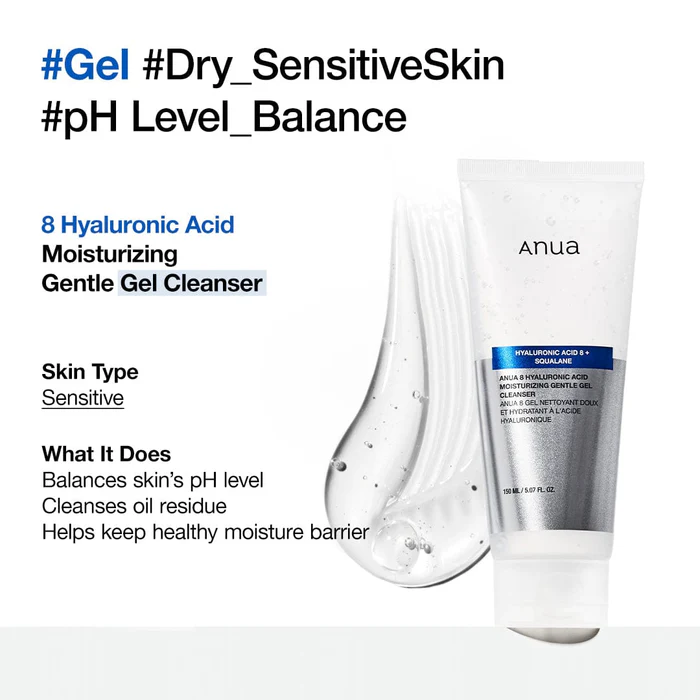 ANUA 8 Hyaluronic Acid Moisturizing Gentle Gel Cleanser - 150ml